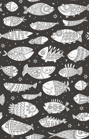Seamless graphic pattern with fish. Fish pattern in abstract style. Vector illustrationのイラスト素材