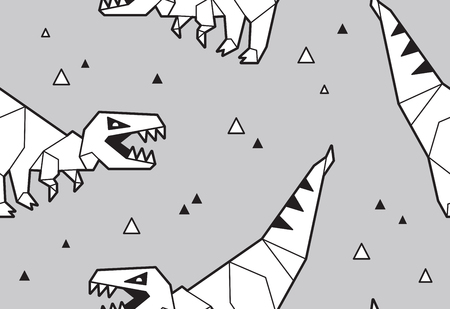 Origami pattern background with dinosaursのイラスト素材