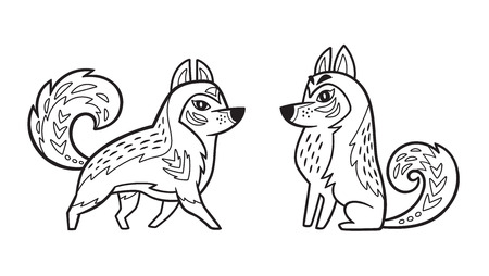 Outline Siberian Husky dogのイラスト素材