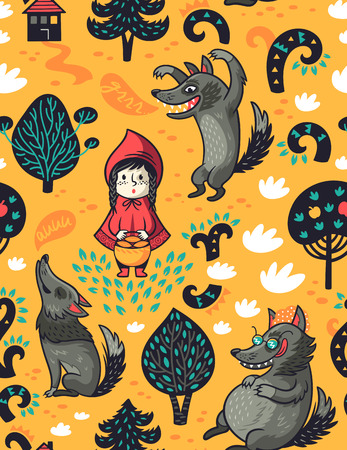Little Red Riding Hood seamless pattern. Vector illustrationのイラスト素材