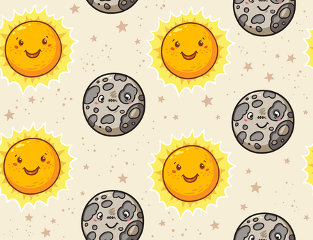 Cute sun and moon character seamless patternのイラスト素材