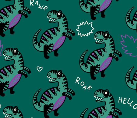 Cartoon dinosaurs seamless pattern for kid vector illustration.のイラスト素材