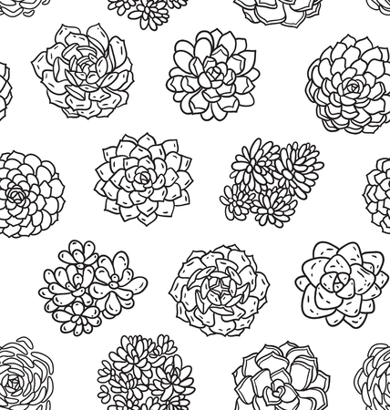 Succulents outline seamless pattern. Ideal for coloring page.のイラスト素材