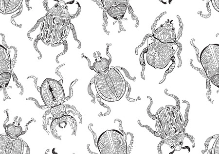 Ink seamless pattern with decorative ornamental insects.のイラスト素材