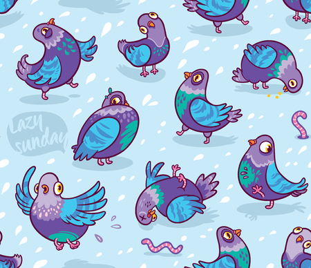 Seamless pattern with cartoon pigeons.のイラスト素材
