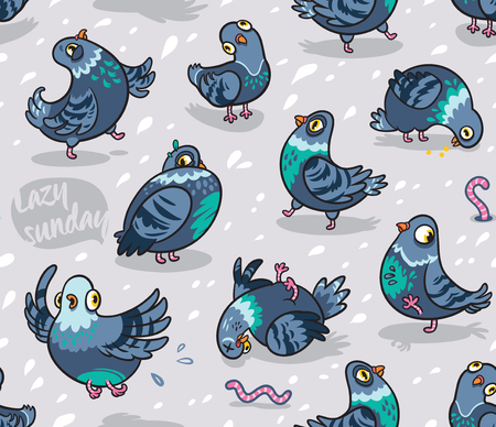 Seamless pattern with cartoon pigeons.のイラスト素材