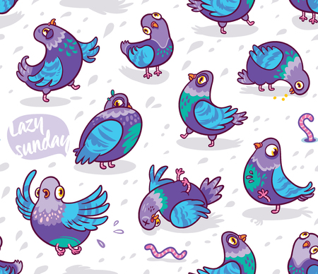 Seamless pattern with cartoon pigeons.の写真素材