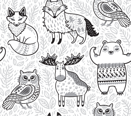 Tribal forest animals in cartoon style. Vector illustration