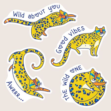 Yellow jaguars characters with text. Vector stickersのイラスト素材