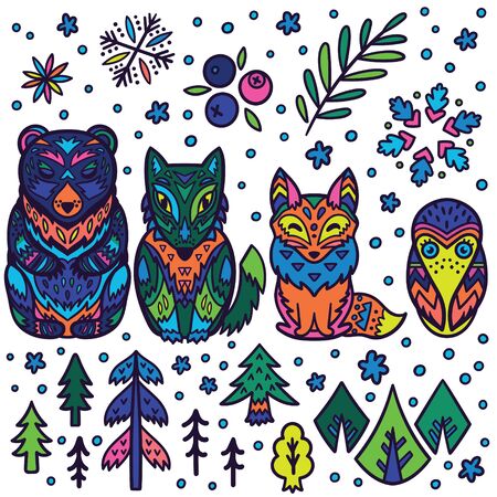 Forest animals nesting dolls. Matryoshka dolls. Vector illustrationのイラスト素材
