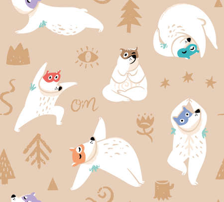 Seamless pattern with yoga bearsのイラスト素材
