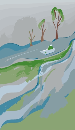 Spring and a paper boat.のイラスト素材