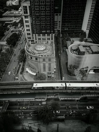 A cityscape of workplace in Bangkok, Thailand on Top view.の素材