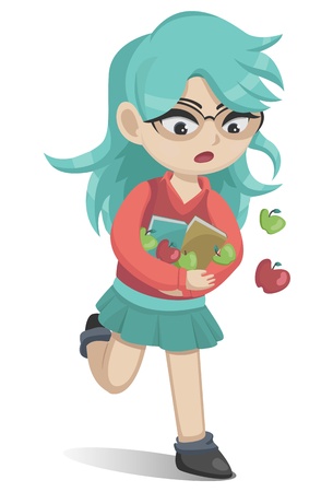 Vector illustration of a young teacher running and dropping some apples  Includes AI file のイラスト素材