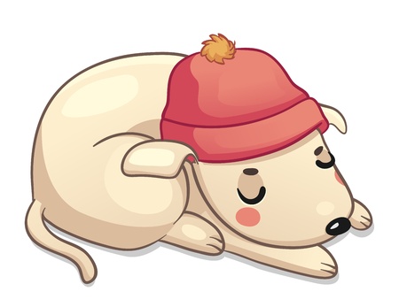 Winter Dog  Vector illustration of a cartoon dog wearing a winter hat のイラスト素材