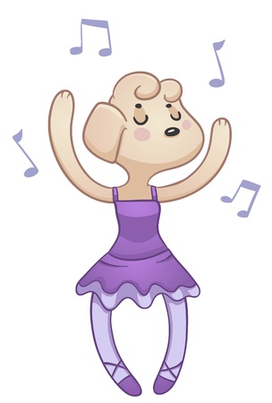 Dancing Dog illustration of a cartoon dog dancing ballet and wearing ballet clothes のイラスト素材