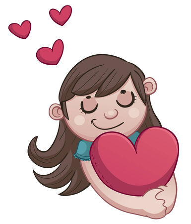 Girl in love holding a heart  Vector illustration of a cartoon girl in love holding a big heart  Fully editable のイラスト素材