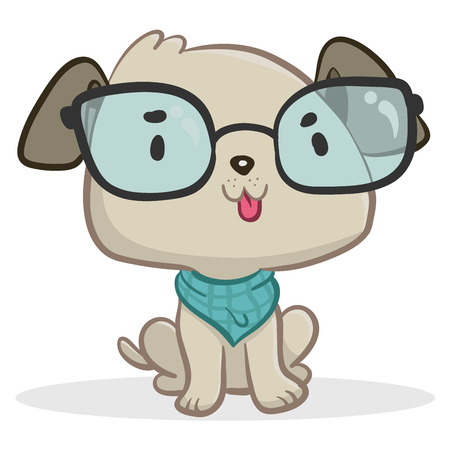 Vector illustration of a cartoon dog, that wears glasses, sitting. Fully editable.のイラスト素材