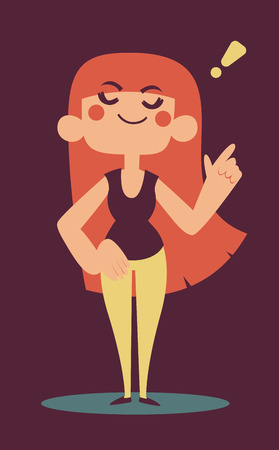 Vector illustration of a cartoon girl having a new idea. She looks confident and powerful. Character isolated from background.のイラスト素材