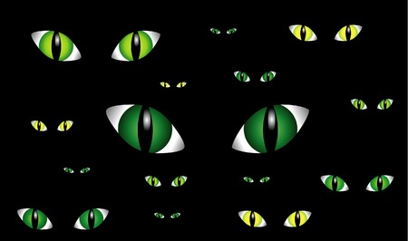Green cat's eyes which are glowing in the darkのイラスト素材