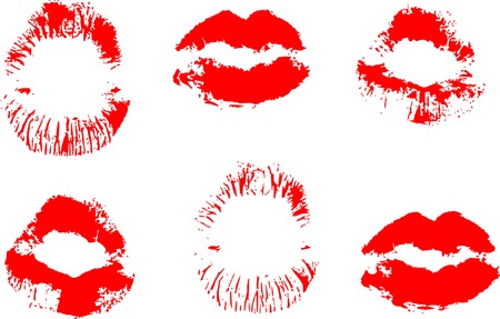 Scarlet lipstick prints on a white paperのイラスト素材