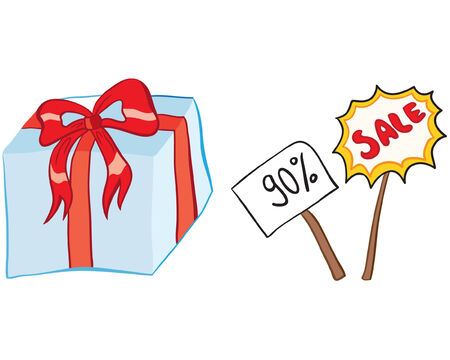 Gift box and tablets with sale symbolsのイラスト素材