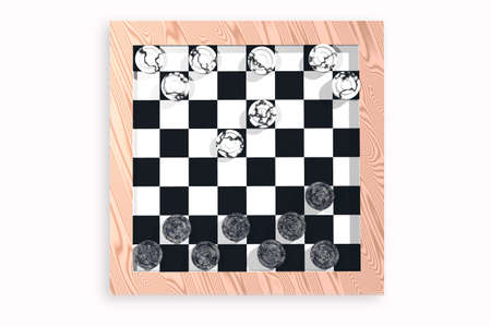 Checkers board, is isolated on a white backgroundの写真素材