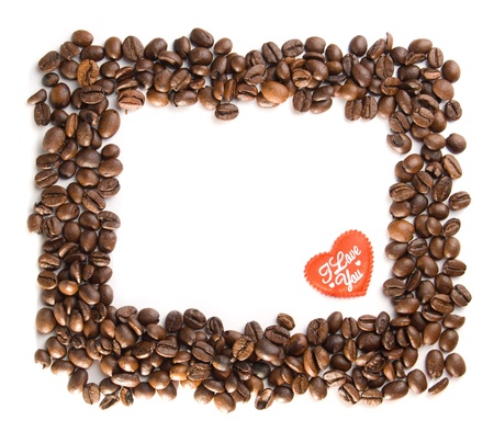 Coffee frame with heart, is isolated on a white backgroundの写真素材
