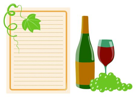 Wine, grape and the empty blank on a white backgroundのイラスト素材
