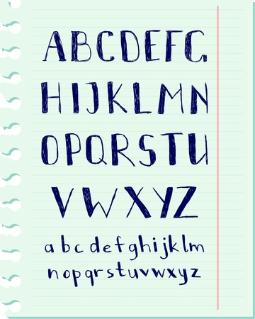 Vector pen written alphabet on a blue paperのイラスト素材