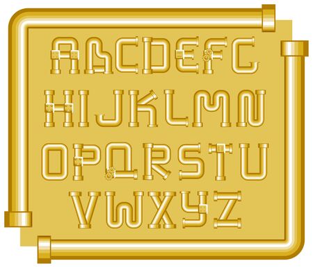 golden funnels alphabet on a yellow backgroundのイラスト素材