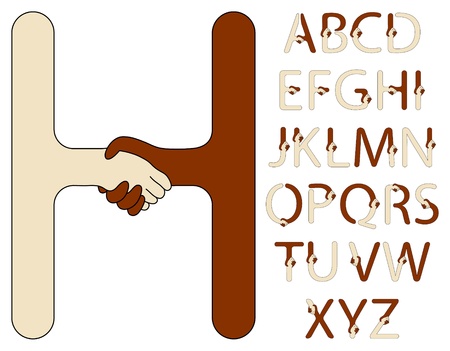 handshake alphabet of a brown and beige handsのイラスト素材