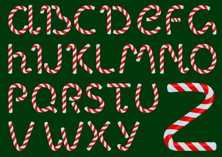 Vector Christmas candles alphabet on a green backgroundのイラスト素材
