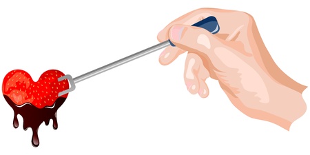 Vector strawberry and chocolate fondue in the shape of heartのイラスト素材