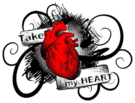Vector realistic heart on a grunge backgroundのイラスト素材