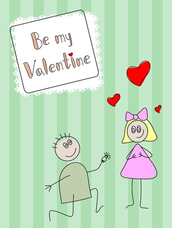 Two vector peoples with hearts on the green backgroundのイラスト素材