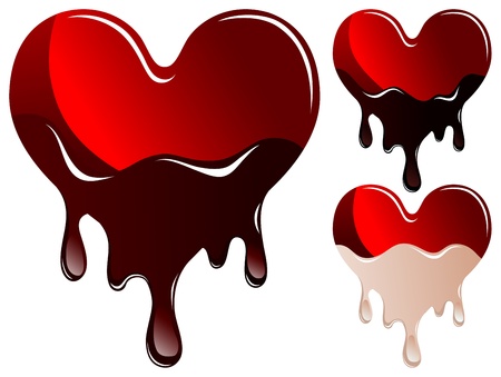 Vector glossy hearts in chocolate on a white backgroundのイラスト素材