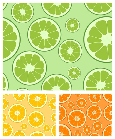 Vector lemon, lime and orange seamless background collectionのイラスト素材