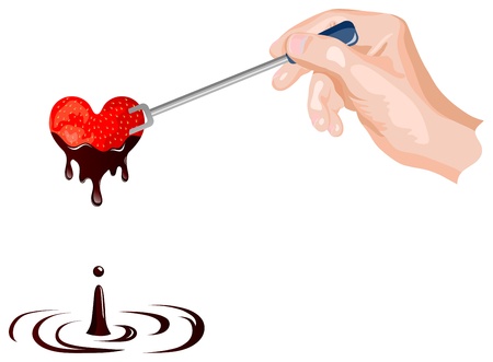Vector strawberry and chocolate fondue in the shape of heartのイラスト素材