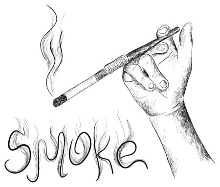 Vector sketch hand with a cigarette on a white backgroundのイラスト素材