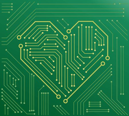 Vector green motherboard in the shape of heartのイラスト素材