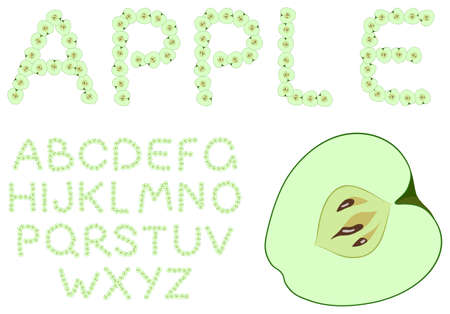 Vector green apple alphabet on a white backgroundのイラスト素材