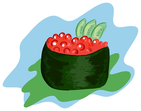 sushi with red caviar on a blue backgroundのイラスト素材