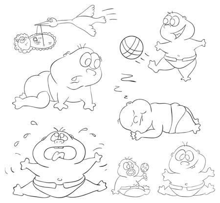 babies contour collection on a white backgroundのイラスト素材