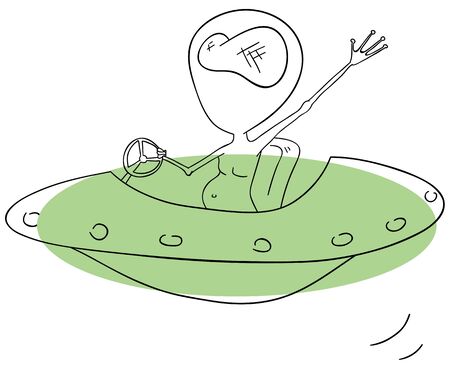 alien in ufo is isolated on a white backgroundのイラスト素材
