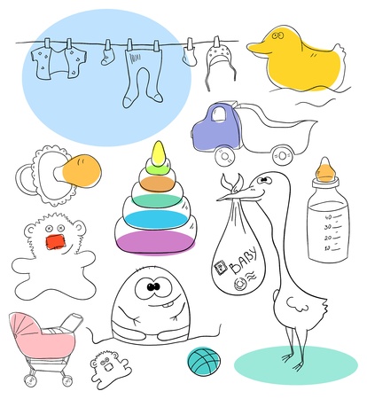 Baby collection objects are isolated on a white backgroundのイラスト素材