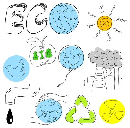 Ecology collection objects are isolated on a white backgroundのイラスト素材