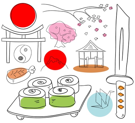 Japan objects are isolated on a white backgroundのイラスト素材