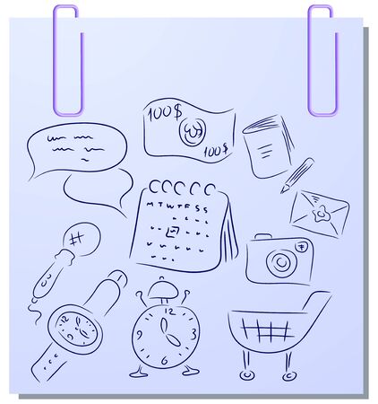 Vector collection objects on a blue stickerのイラスト素材