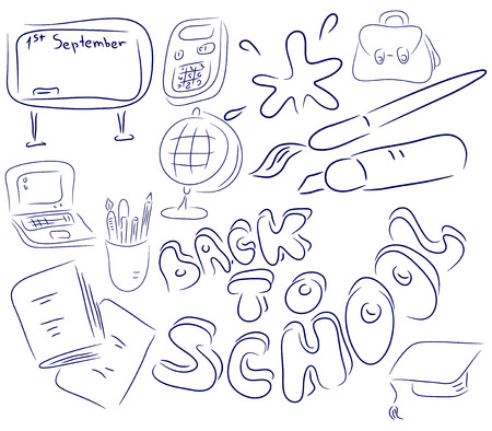 School collection objects are isolated on a white backgroundのイラスト素材